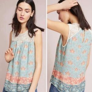 Anthropologie Maeve Eleanor Sleeveless Blouse Crochet Floral Lace Blouse Size M